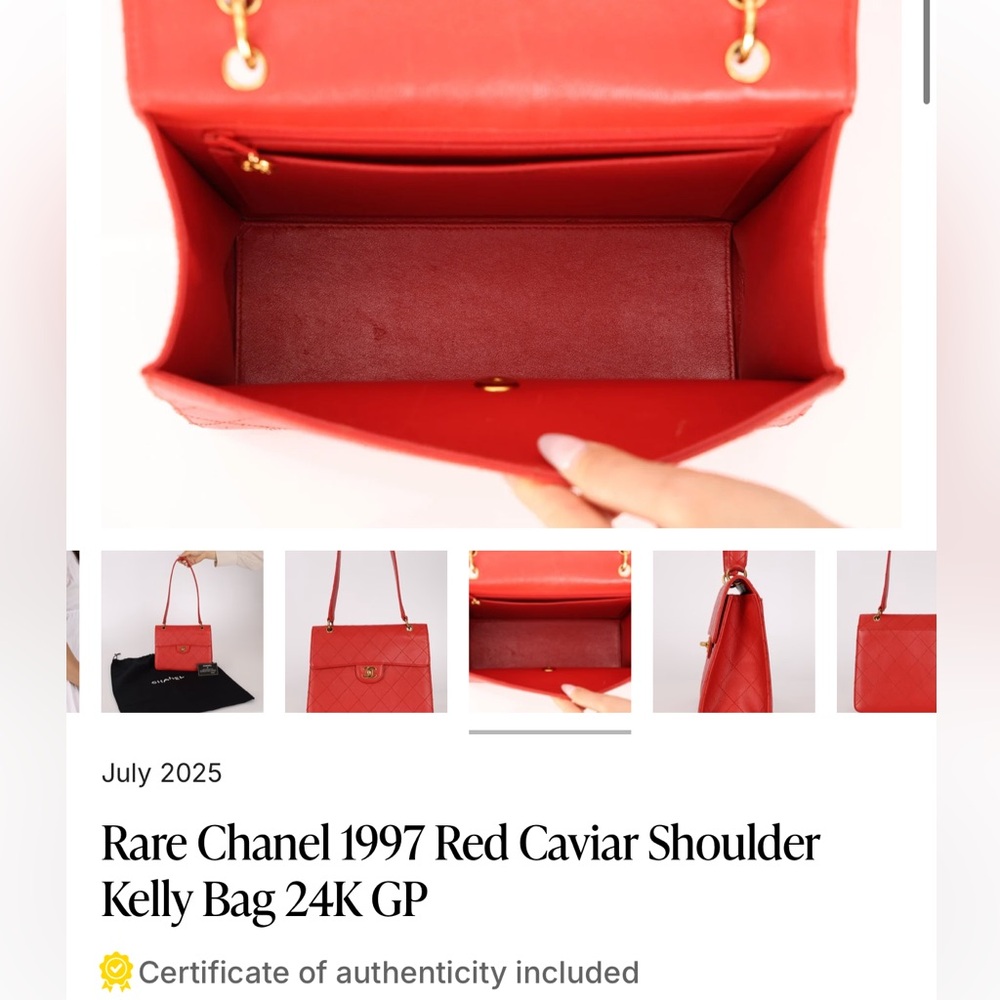 RARE 1997 vintage red Chanel Kelly 24k gold plated - Picture 4 of 17